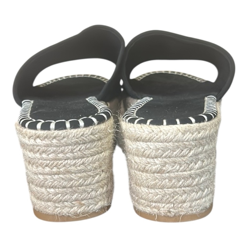 Bamboo Platform Espadrille Slide Sandals Jute-Wrapped Wedge Black Size 10 - Picture 6 of 15
